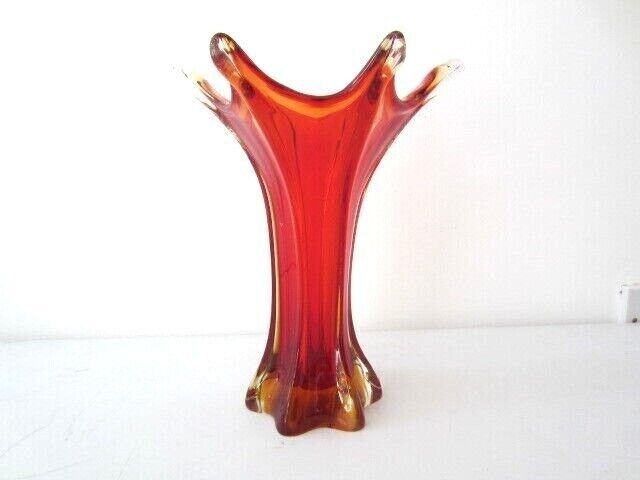 Seguso Era .Art Glass Vase Shades Of Amberina Sommerso In Clear Glass Glows Uv photo vinterior