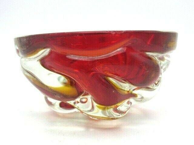 Archimede Seguso Geode Sommerso Red Art Glass Jelly Mould Geode Murano Bowl 50s photo furniture