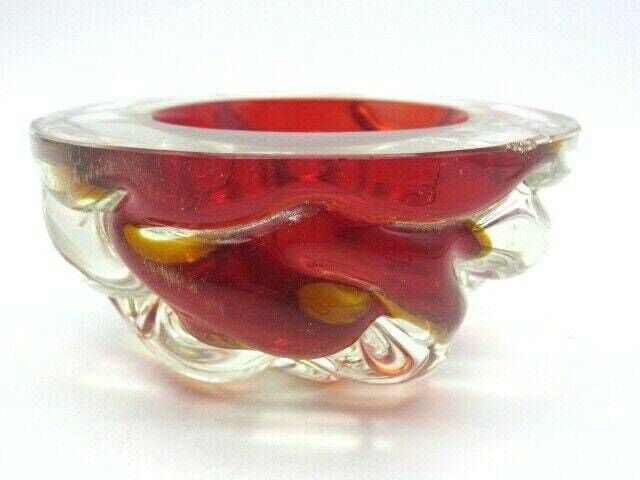 Archimede Seguso Geode Sommerso Red Art Glass Jelly Mould Geode Murano Bowl 50s photo buy