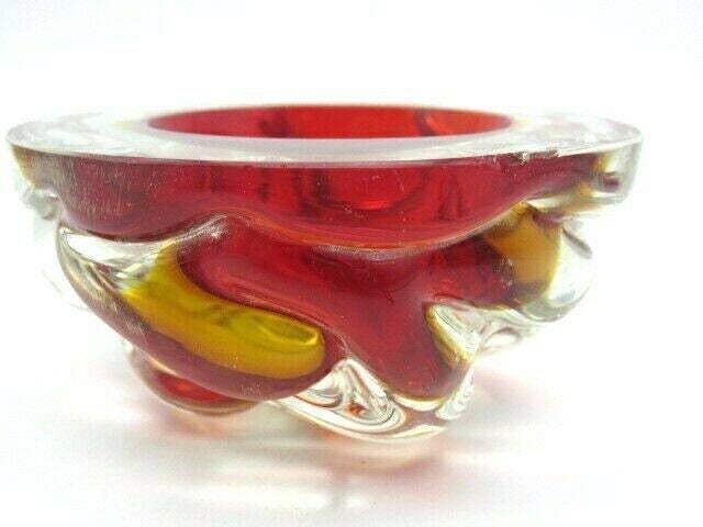 Archimede Seguso Geode Sommerso Red Art Glass Jelly Mould Geode Murano Bowl 50s photo vintage