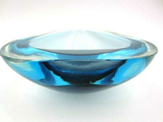 Space Age Turquoise Blue Sommerso Art Glass Geode Bowl Murano Barbini Seguso Era photo furniture