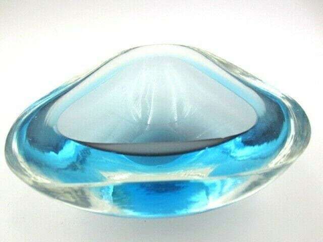 Space Age Turquoise Blue Sommerso Art Glass Geode Bowl Murano Barbini Seguso Era photo for sale