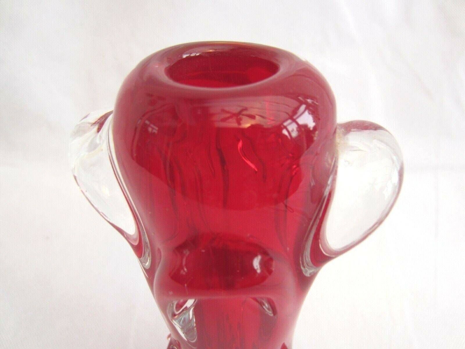 Vintage 1960s Czech Bohemian škrdlovice Jan Beránek Red Art Glass Vase photo vintage