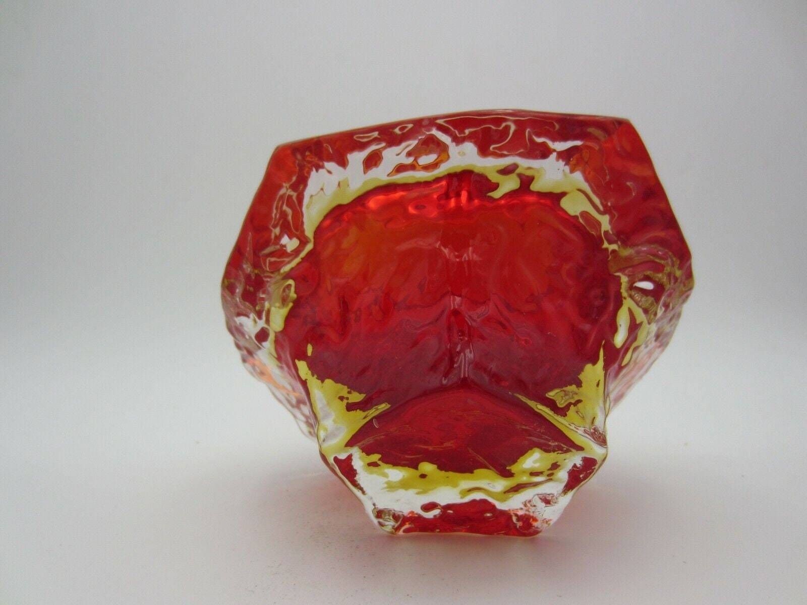 Murano Art Glass Sommerso Mandruzzato Faceted Red And Amber Ice Glass Bowl photo vinterior