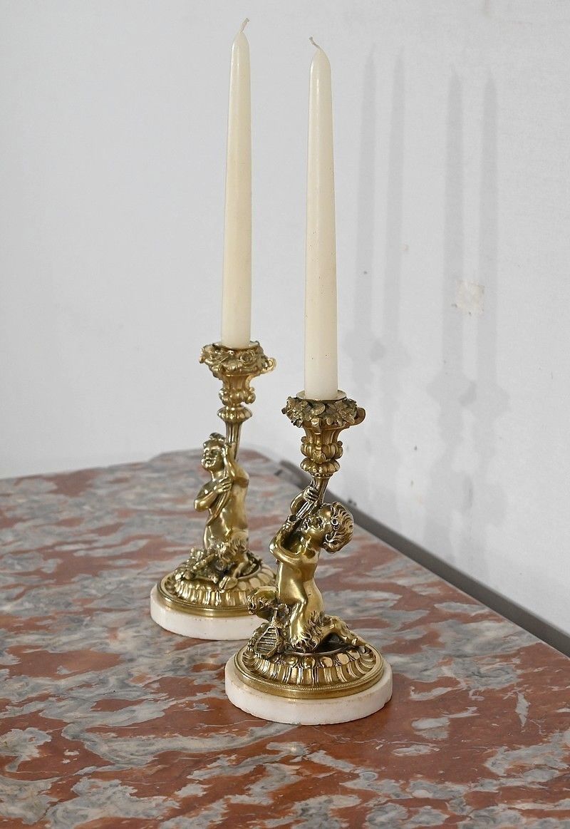 Pair Of Candlesticks In Gilt Bronze, Napoleon III Period, Mid 19th Century photo Home Decor