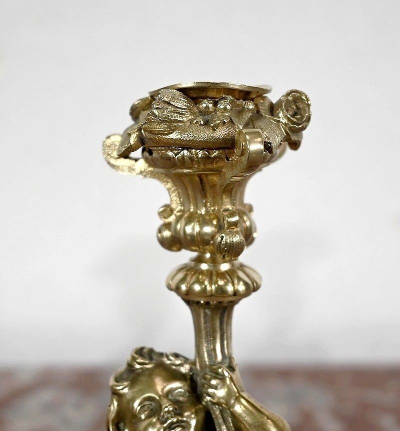 photo for sale Pair Of Candlesticks In Gilt Bronze, Napoleon III Period, Mid 19th Century
