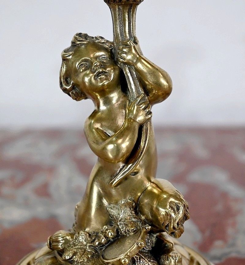 1761.3 Pair Of Candlesticks In Gilt Bronze, Napoleon III Period, Mid 19th Century photo