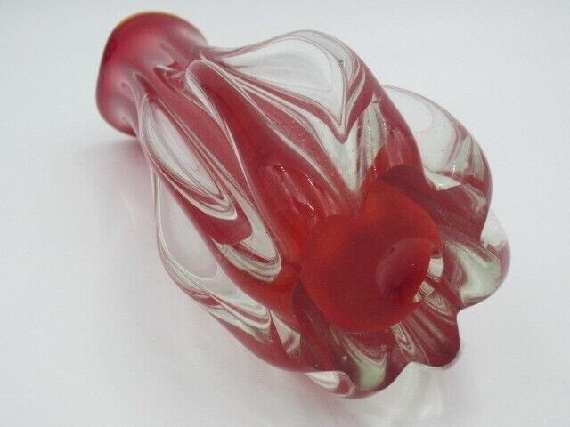 Mcm Italian Murano Bright Red Art Glass Pulled Rib Sommerso Vase C1960s photo vinterior