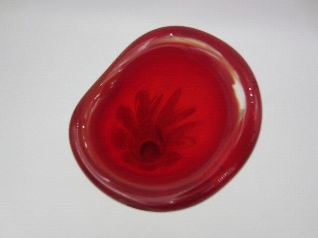 Mcm Italian Murano Bright Red Art Glass Pulled Rib Sommerso Vase C1960s photo vintage