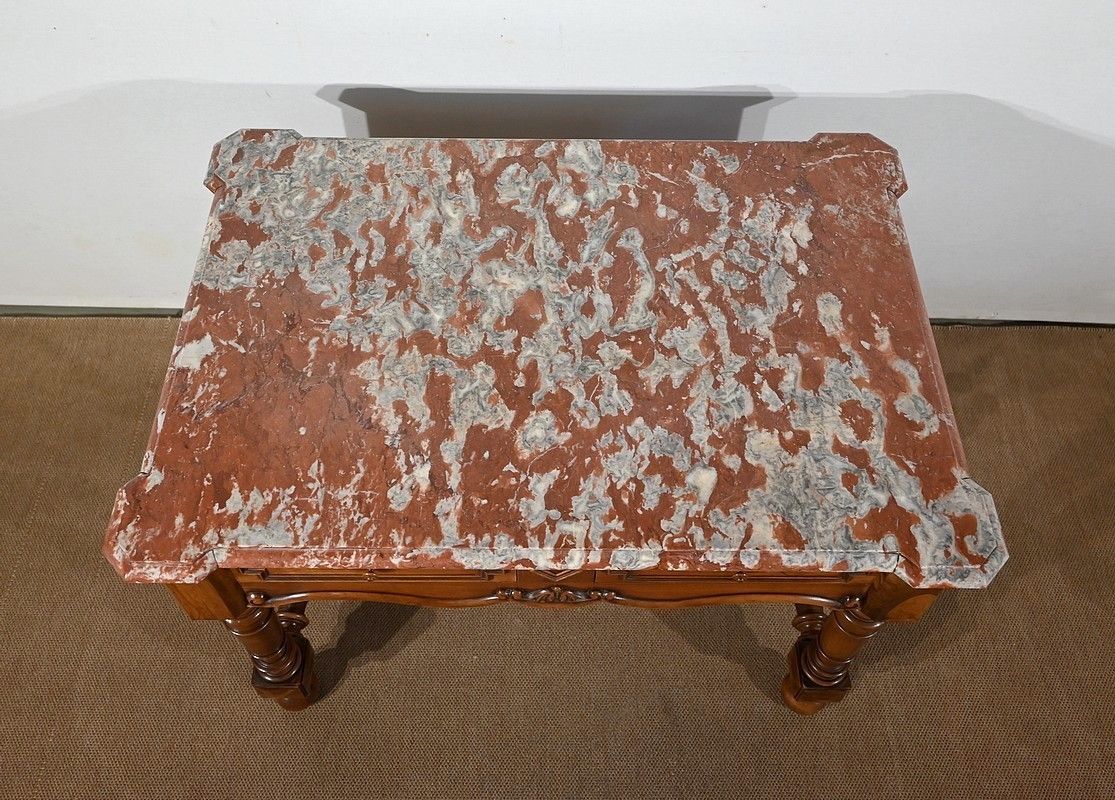 Game Table In Solid Walnut And Incarnat Turquin Marble, Louis XIII Style, Early 20th Century photo 4192.1