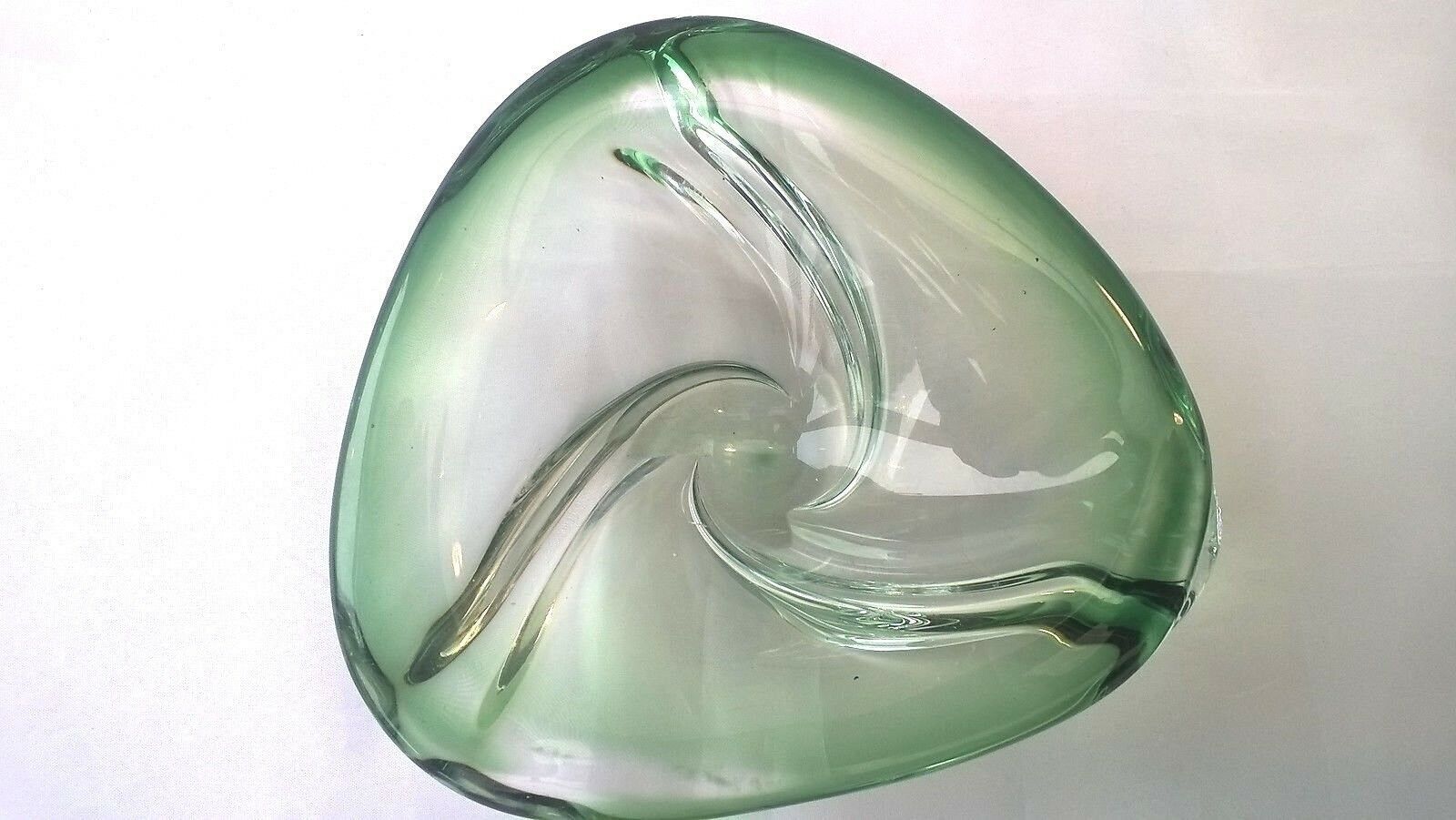 Val St Lambert "Green" Vintage Art Glass Sommerso Swirl Art Glass Bowl Signed photo for sale