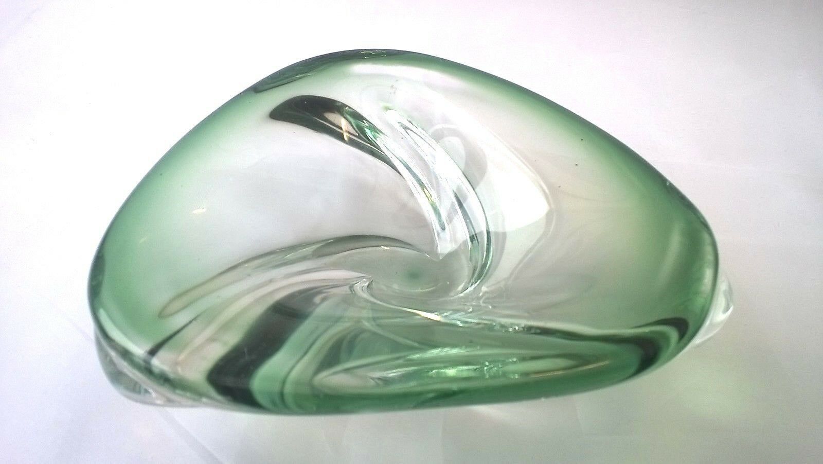 Val St Lambert "Green" Vintage Art Glass Sommerso Swirl Art Glass Bowl Signed photo Home Decor