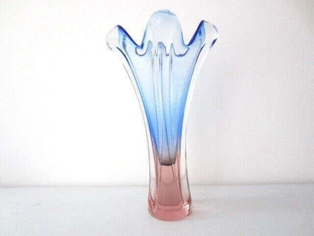 Large Vase Blue And Pink Vintage Retro Glass Skrdlovice Beranek Czech photo furniture
