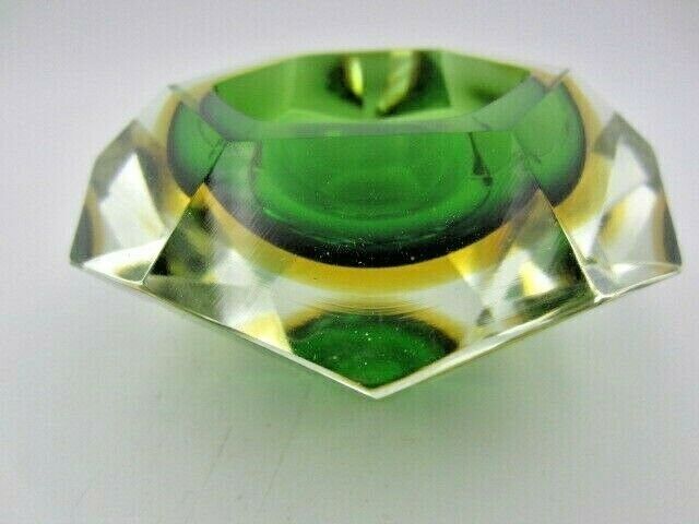 Murano Sommerso Green Amber Poli Seguso Facet Cut Art Glass Bowl photo 143.0