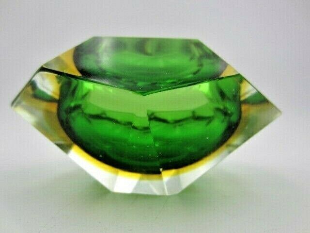 photo for sale Murano Sommerso Green Amber Poli Seguso Facet Cut Art Glass Bowl