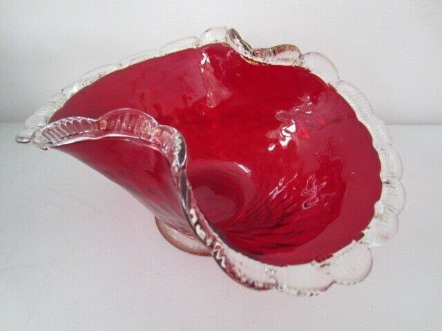 Barovier Toso Vintage Murano C1950 Ruby Red Art Glass Bow Tie Bowl Italy