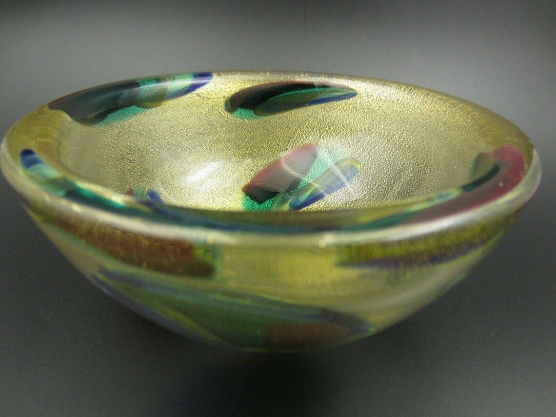 Archimede Seguso Gold Dust "Macchie Ambra Verde" Art Glass Murano Bowl 50s Find photo Home Decor