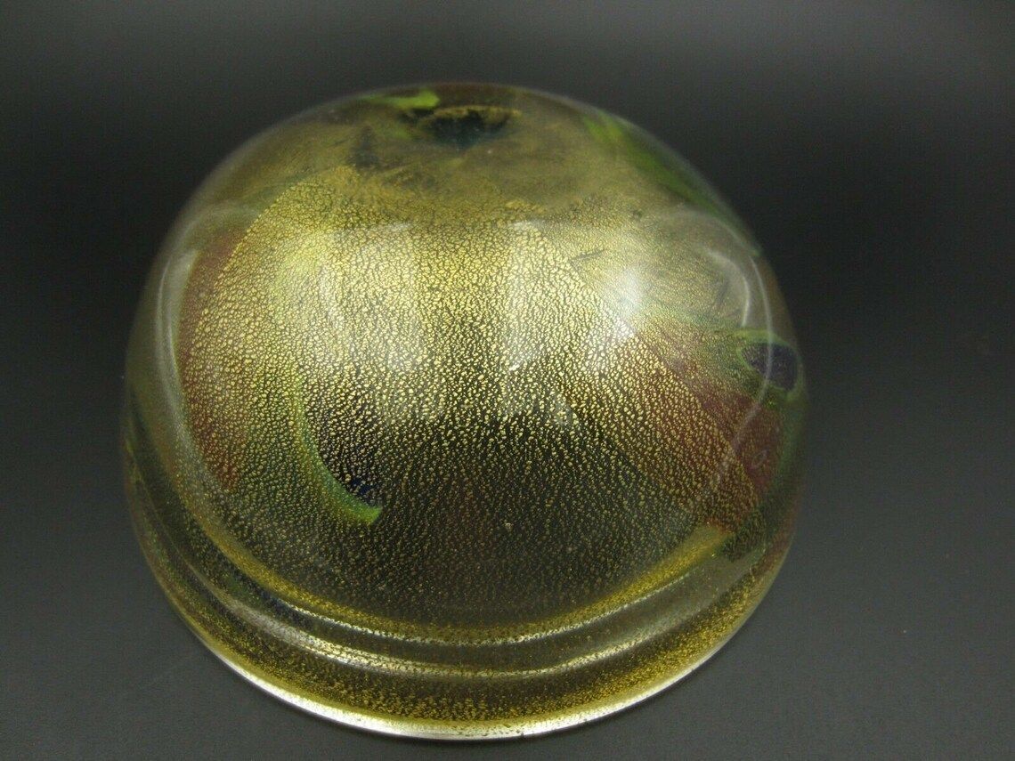 photo furniture Archimede Seguso Gold Dust "Macchie Ambra Verde" Art Glass Murano Bowl 50s Find