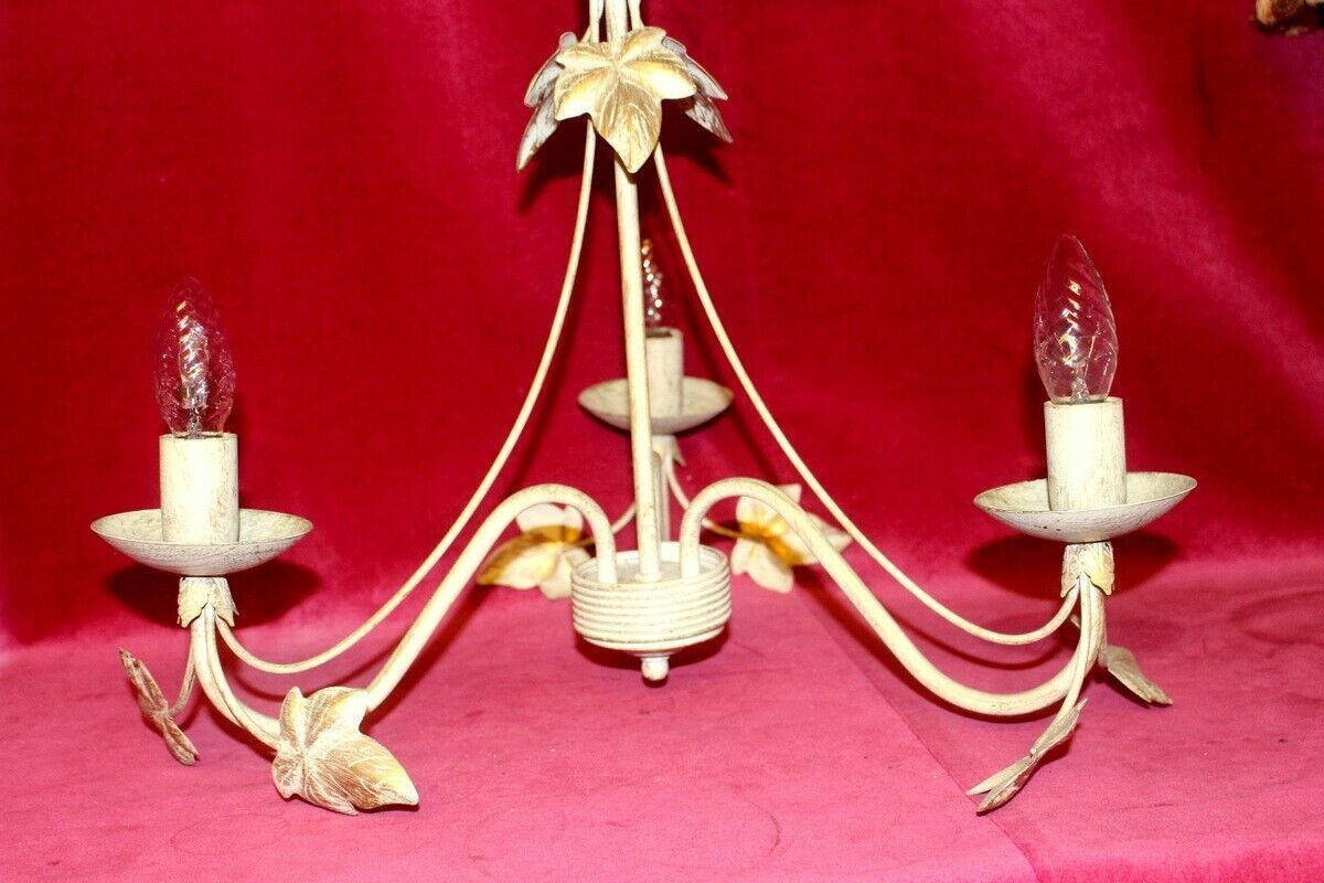 photo vinterior Italian Metal Tole Were Beige Chandelier 3 Arms With Golden Leaves