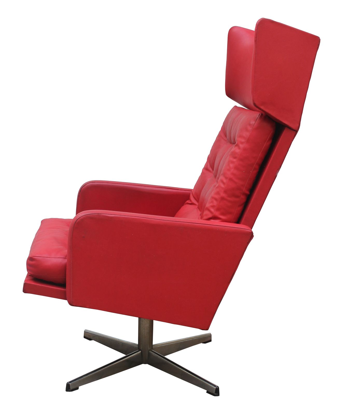 1970s Red Leather Swivel Armchair photo vintage