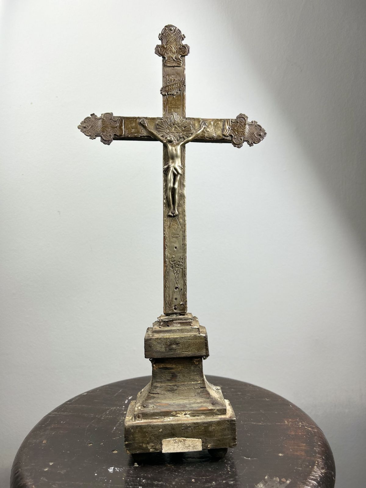 photo for sale Inri Antique French Hand Carved Art Nouveau Crucifix.