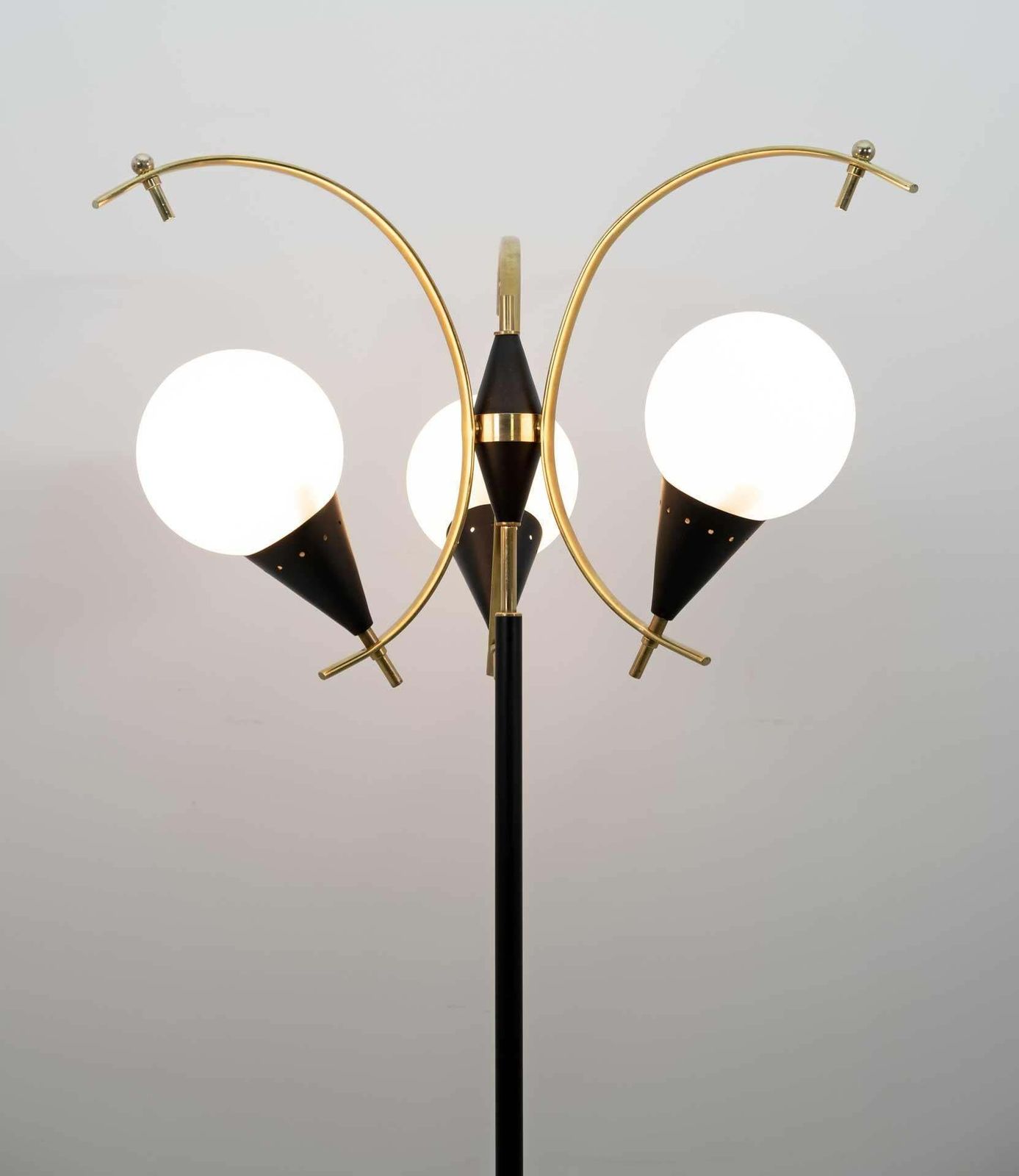 photo furniture Stilnovo Mid Century Modern Italian Brass And Opaline Glass Floor Lamp, 1950s