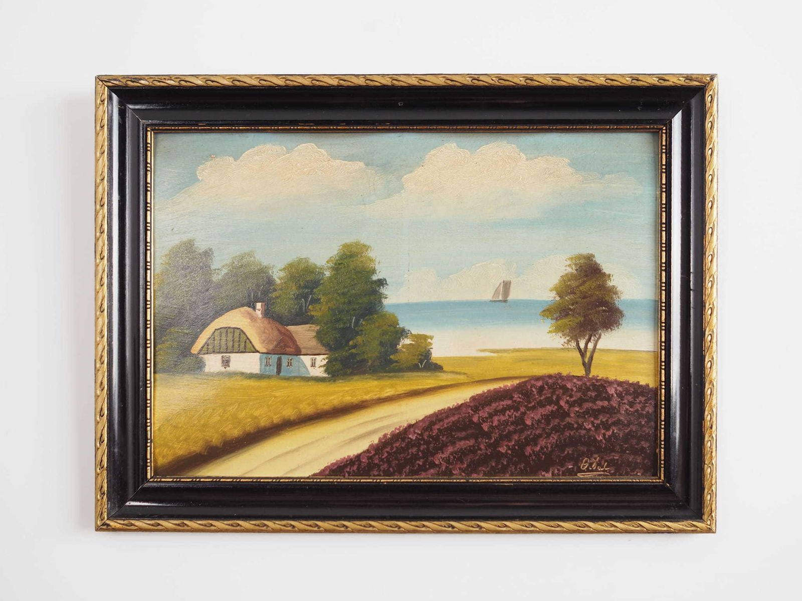 Painting „The Hut By The Sea”, Scandinavian Design, 1970s photo for sale