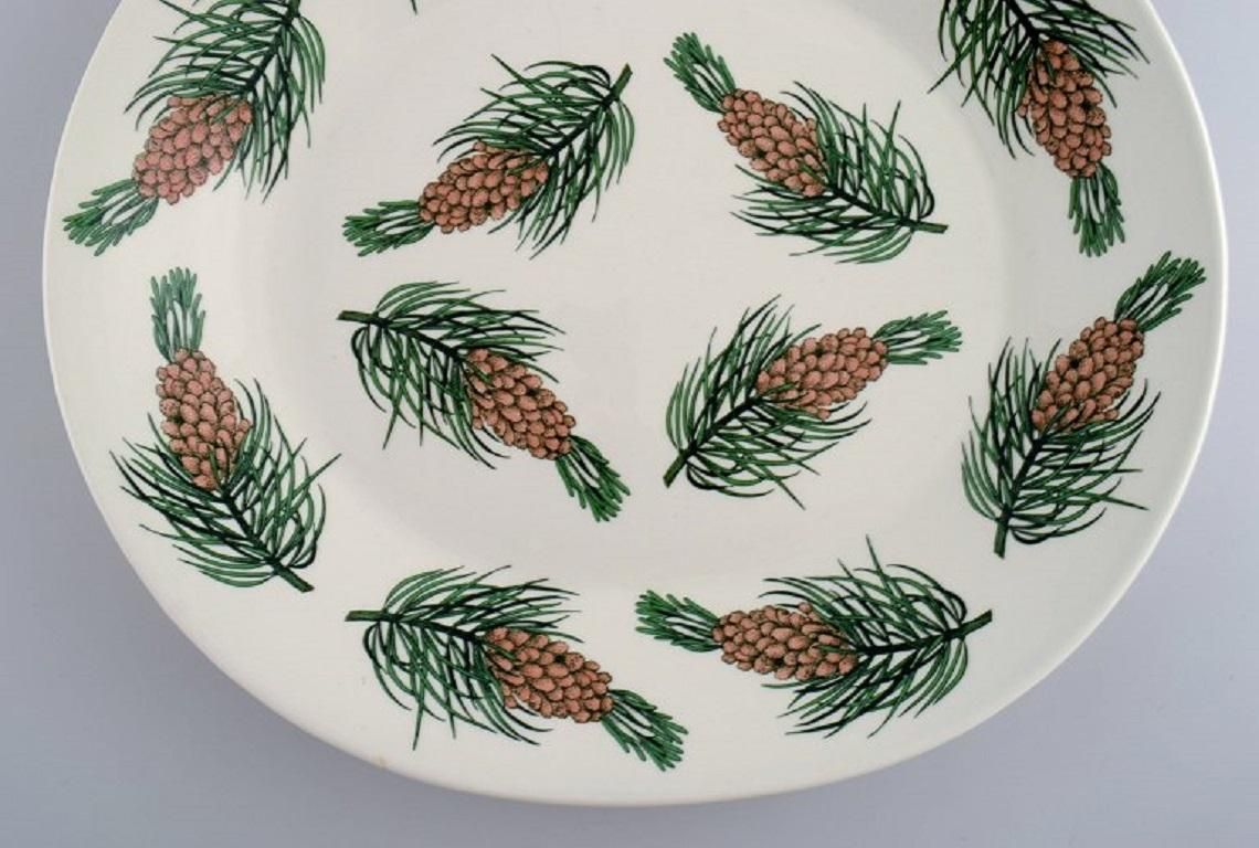 Oval Arabia Dish In Glazed Stoneware With Hand Painted Fir Cones, Finnish Design photo for sale
