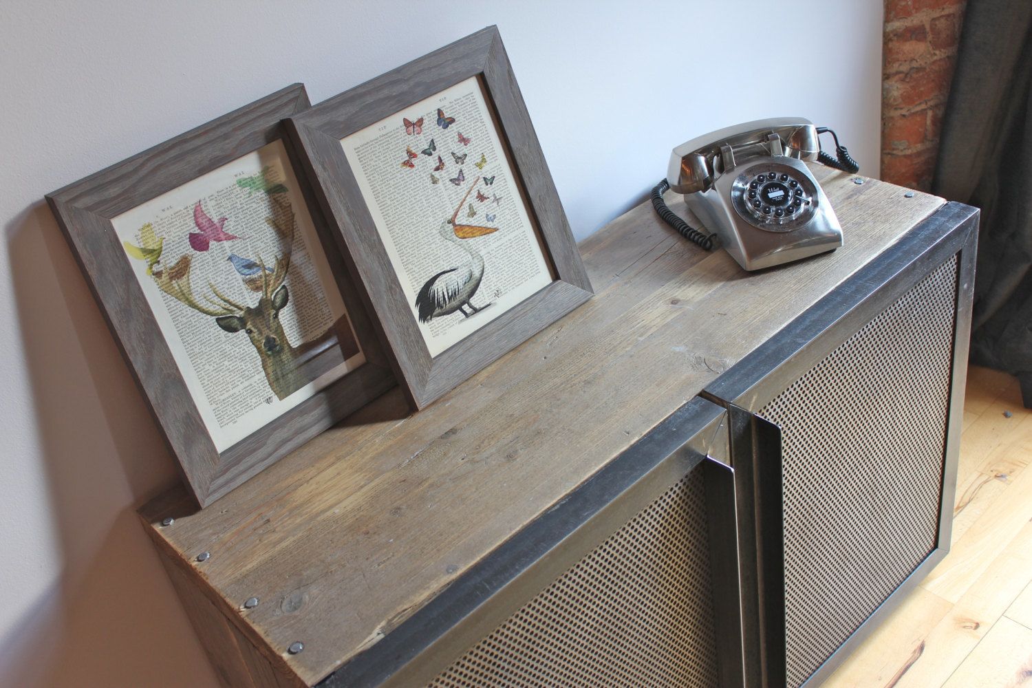 Sam Reclaimed Scaffolding Board Media Unit With Slatted Wood And Perforated Steel Clad Doors   Bespoke Furniture photo furniture