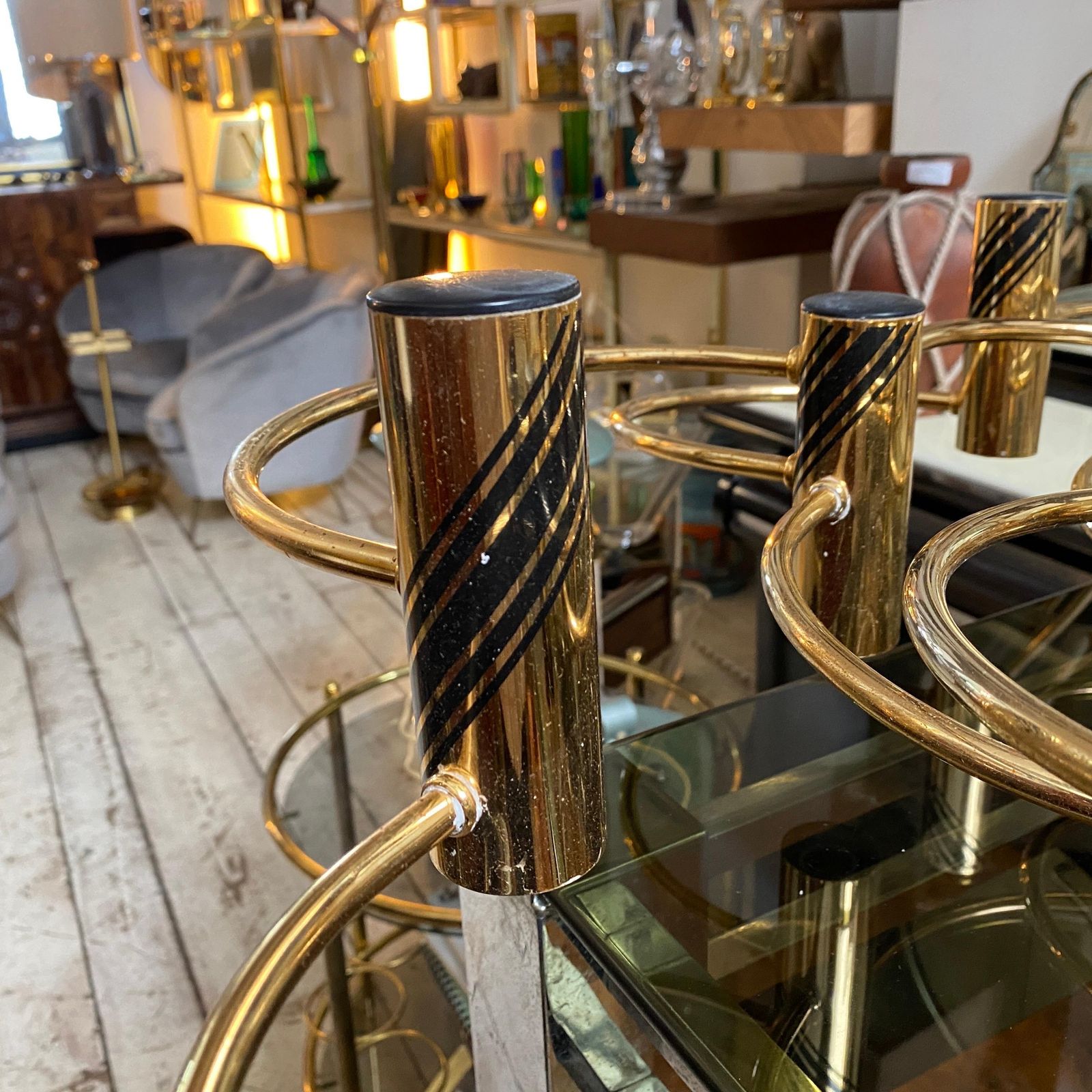 1970s Mid Century Modern Brass Italian Chandelier Or Ceiling Light By Sciolari photo vinterior