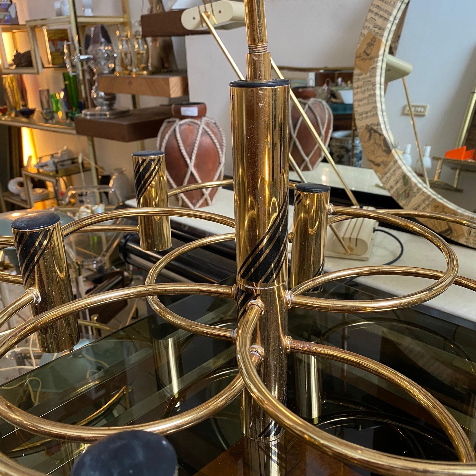 1970s Mid Century Modern Brass Italian Chandelier Or Ceiling Light By Sciolari photo buy