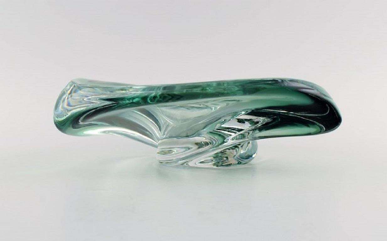 Murano Bowl In Green Mouth Blown Art Glass, Curved Design, Italy 1980s photo Home Decor
