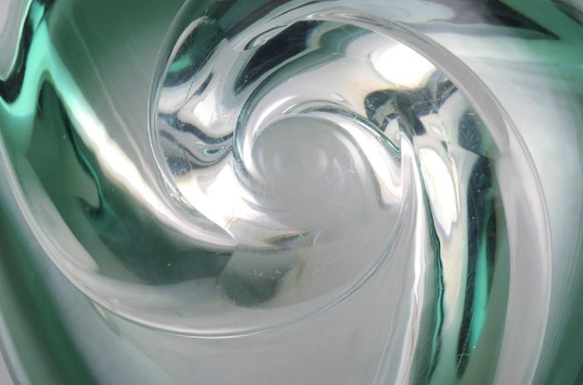 Murano Bowl In Green Mouth Blown Art Glass, Curved Design, Italy 1980s photo buy