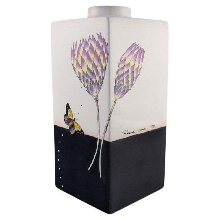 Fabienne Jouvin  Paris Unique Vase In Glazed Ceramics With Hand Painted Flowers