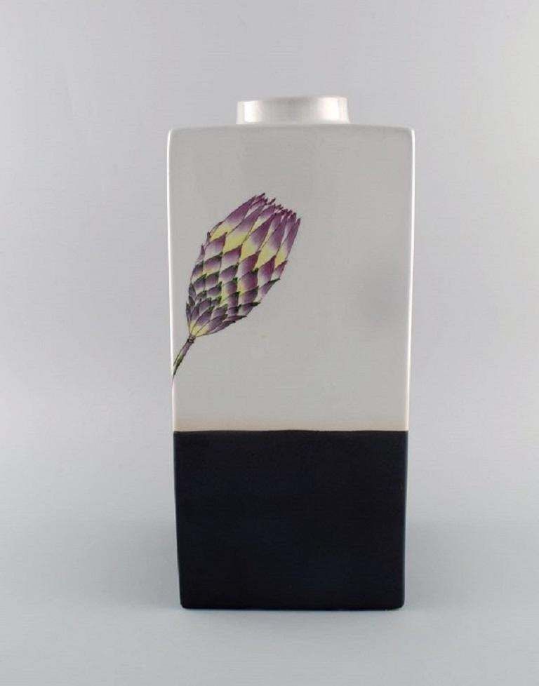 Fabienne Jouvin  Paris Unique Vase In Glazed Ceramics With Hand Painted Flowers photo for sale