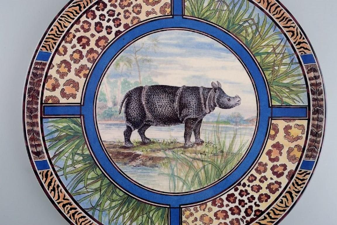 Gien, France, Large Savane Porcelain Dish With Hand Painted Rhinoceros photo furniture