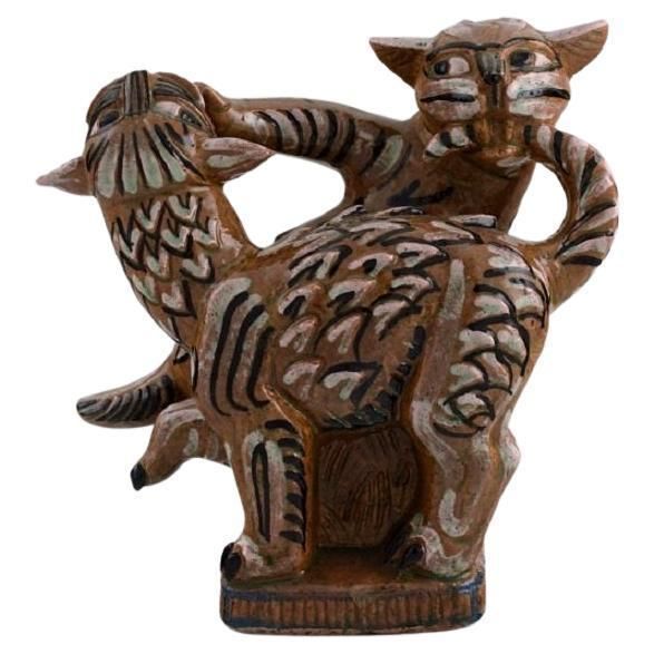 Helge Christoffersen, Denmark, Unique Figure In Stoneware, Cats