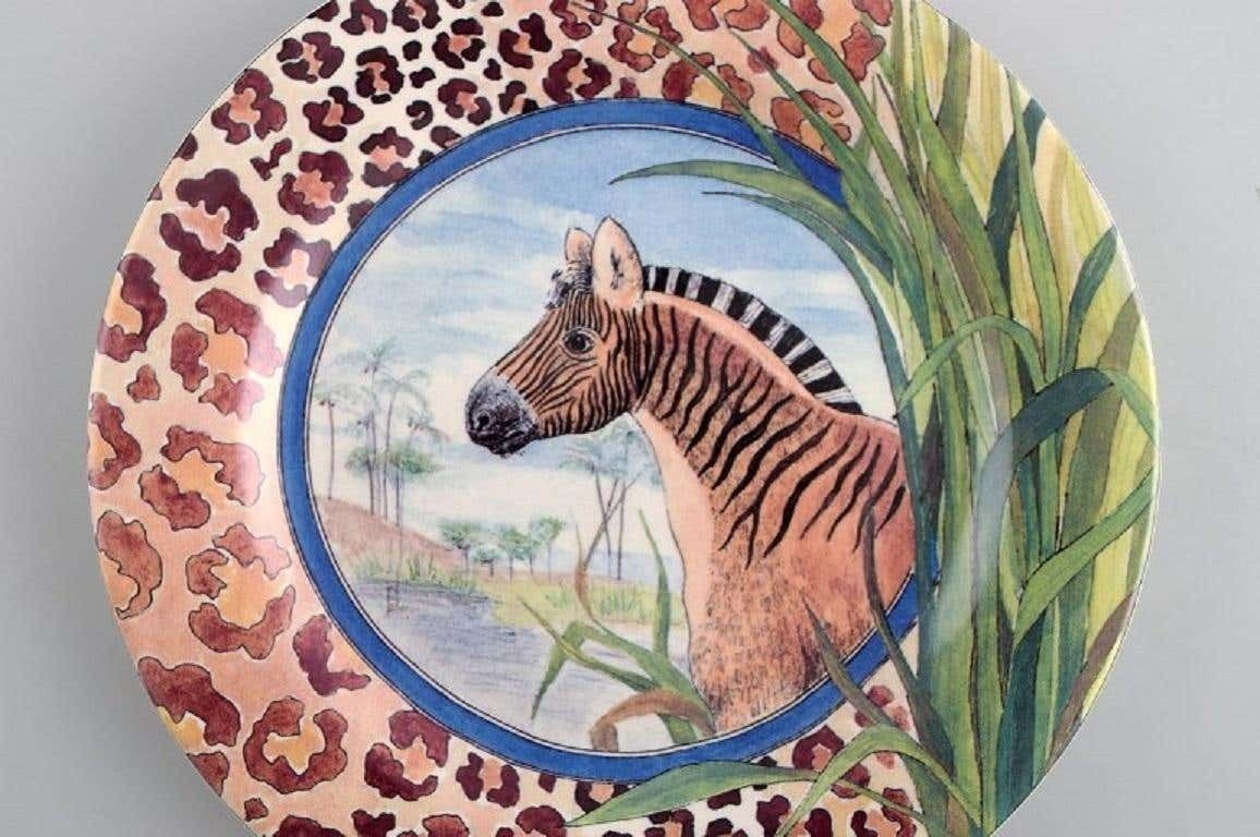 Gien, France, Two Savane Porcelain Plates With Hand Painted Zebras photo for sale