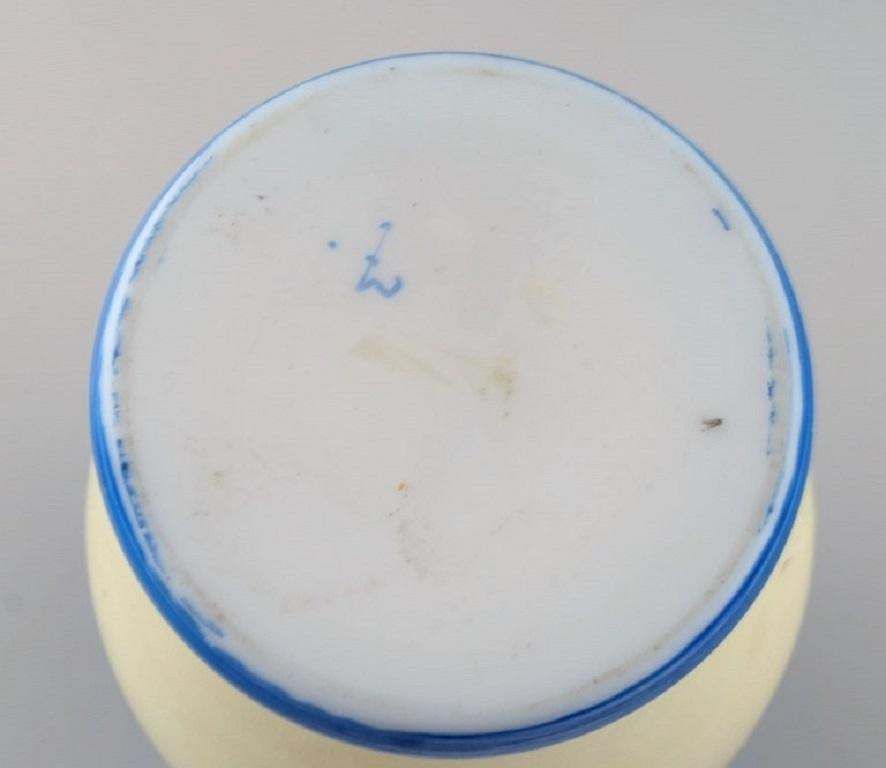 Three Antique Vases In Hand Painted Mouth Blown Opal Art Glass In Shades Of Blue photo 364.0