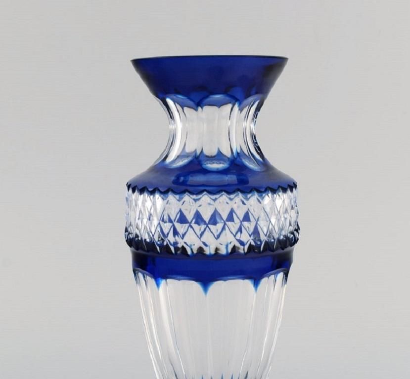 Bohemian Glass Vase In Clear And Blue Art Glass, Classic Style, Mid 20th C photo Home Decor
