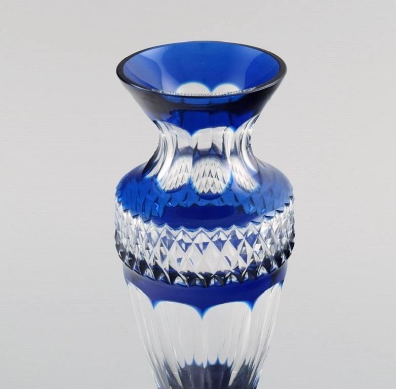 Bohemian Glass Vase In Clear And Blue Art Glass, Classic Style, Mid 20th C photo 231.0
