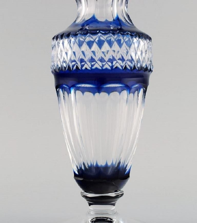 Bohemian Glass Vase In Clear And Blue Art Glass, Classic Style, Mid 20th C photo vinterior