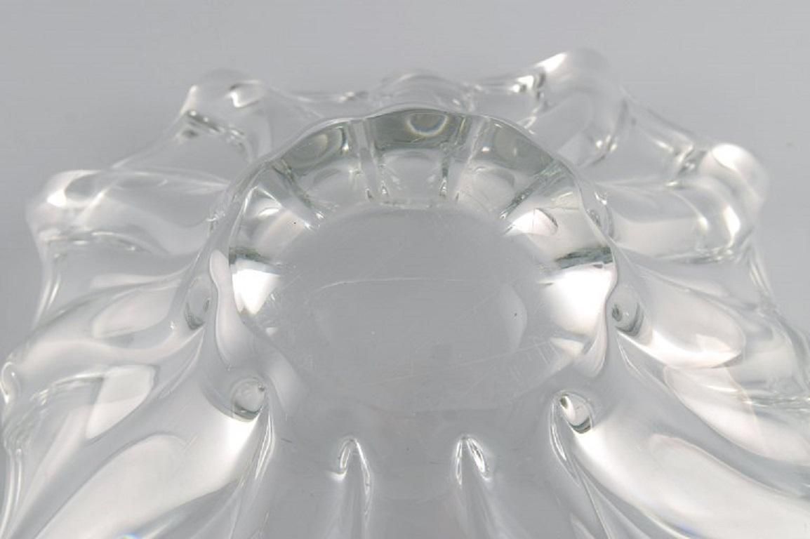Muhr, France, Large Bowl In Clear Mouth Blown Art Glass With Wavy Edge, 1970s photo vintage