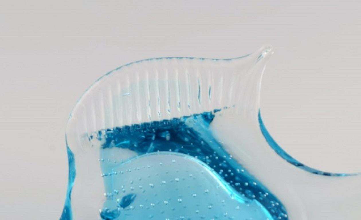 Ronneby, Sweden, Two Fish In Blue Mouth Blown Art Glass, 1970s photo 198.0