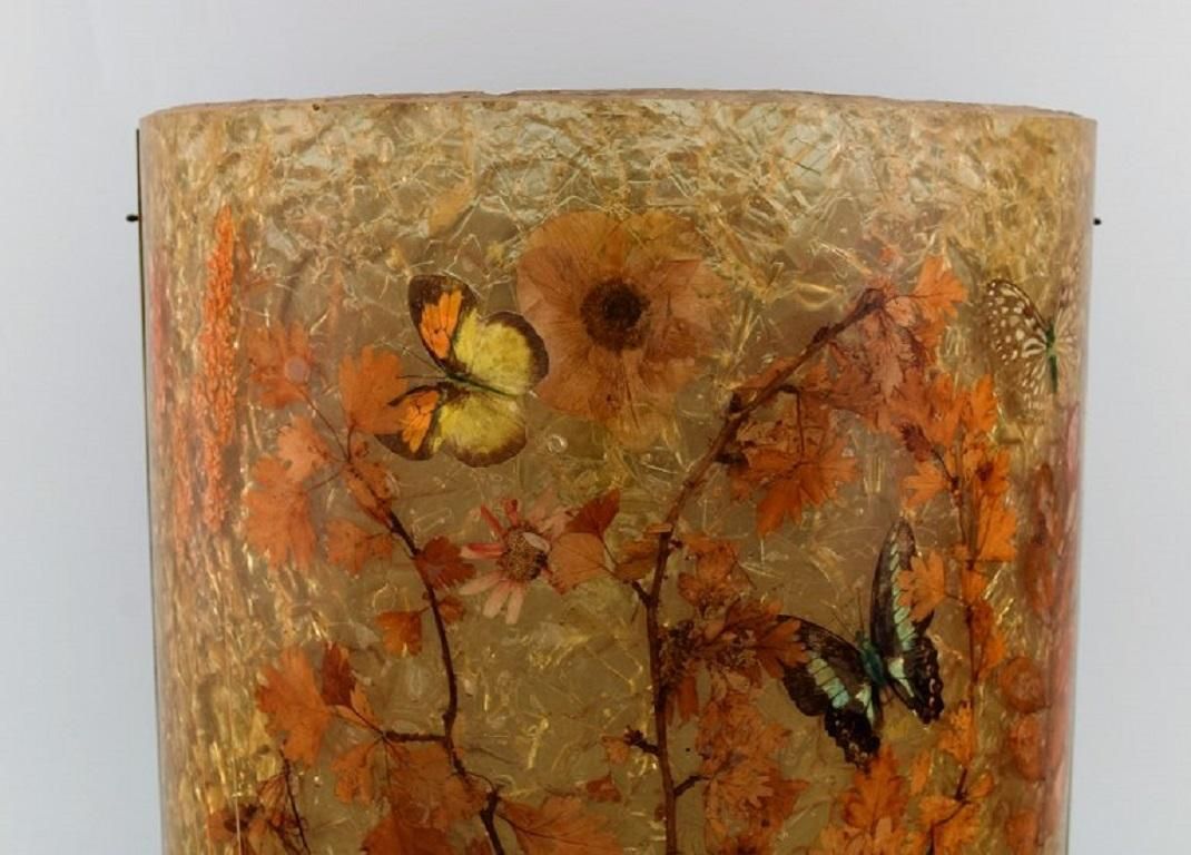 Large Wall Lamp In Curved Art Glass With Hand Painted Butterflies And Foliage photo furniture