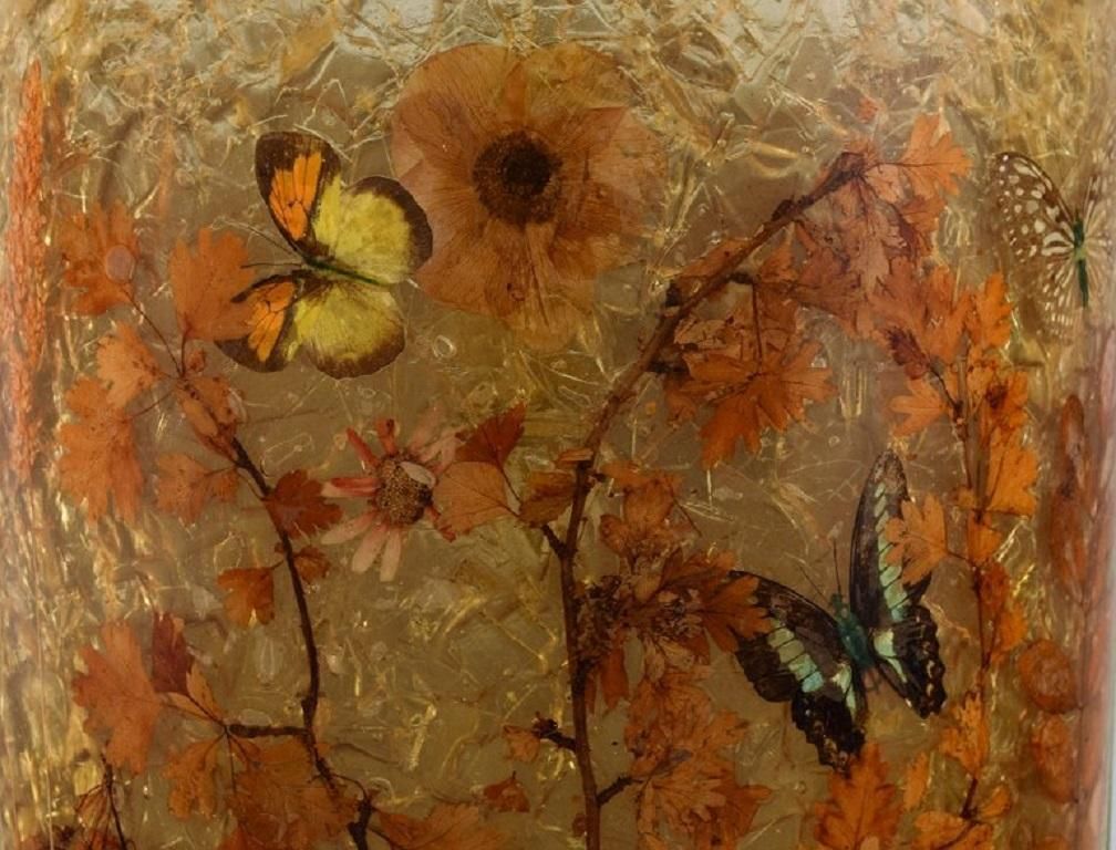 Large Wall Lamp In Curved Art Glass With Hand Painted Butterflies And Foliage photo Lighting