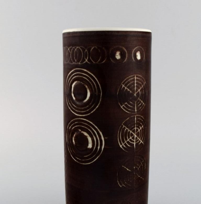 Olle Alberius For Rörstrand. Cylindrical Sarek Vase In Hand Painted Ceramics. photo Home Decor