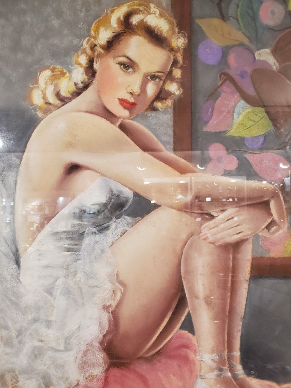 Art Deco French Ballerina Pastel On Board C1930s photo furniture