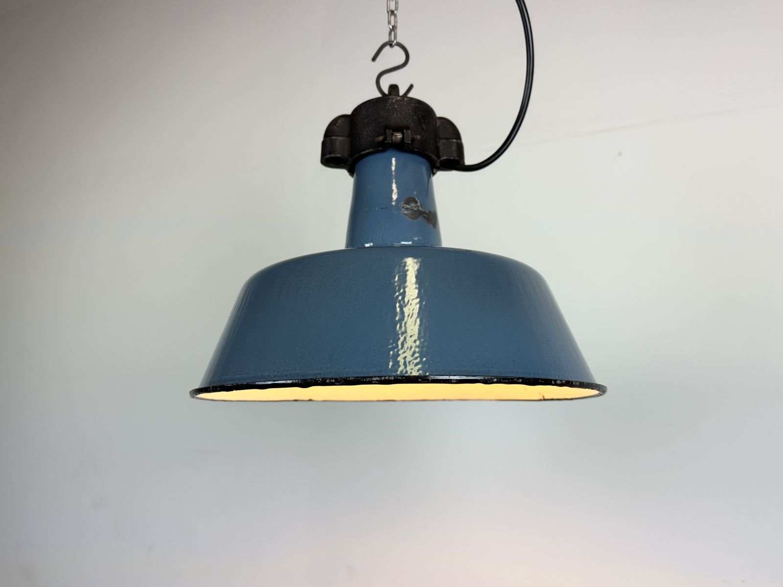 photo furniture Industrial Blue Enamel Factory Lamp With Cast Iron Top, 1960s, 4x