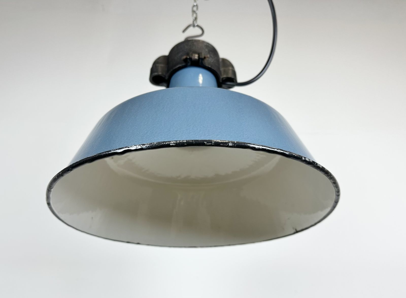 photo buy Industrial Blue Enamel Factory Lamp With Cast Iron Top, 1960s, 4x